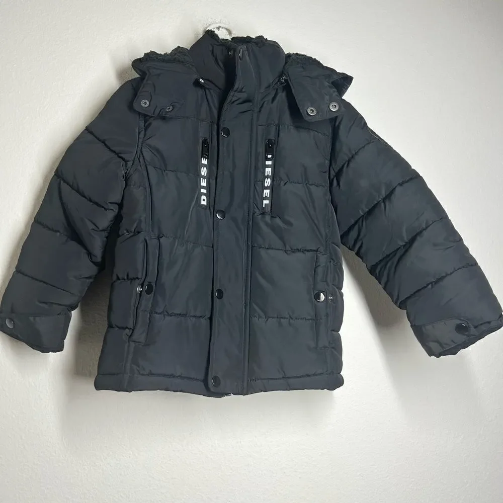 Diesel Kids Down Parka Jacket Size 5/6 Black Hooded Full zip